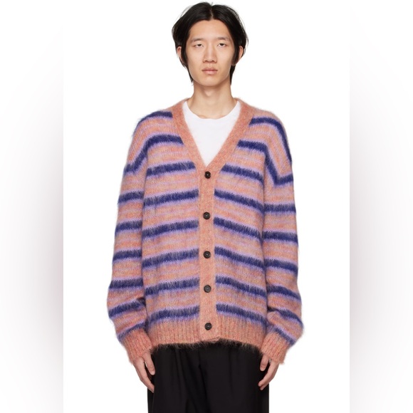 Marni Iconic Mohair fuzzy Brushed Stripes Cardigan V Neck NWT - Picture 4 of 11
